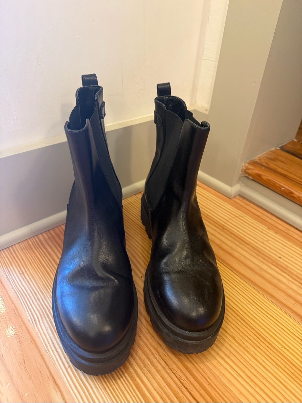 Bruno Magli Black Leather Chelsea Lug Ankle Boots